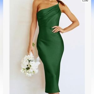 Green Satin One Shoulder Dress Size Medium